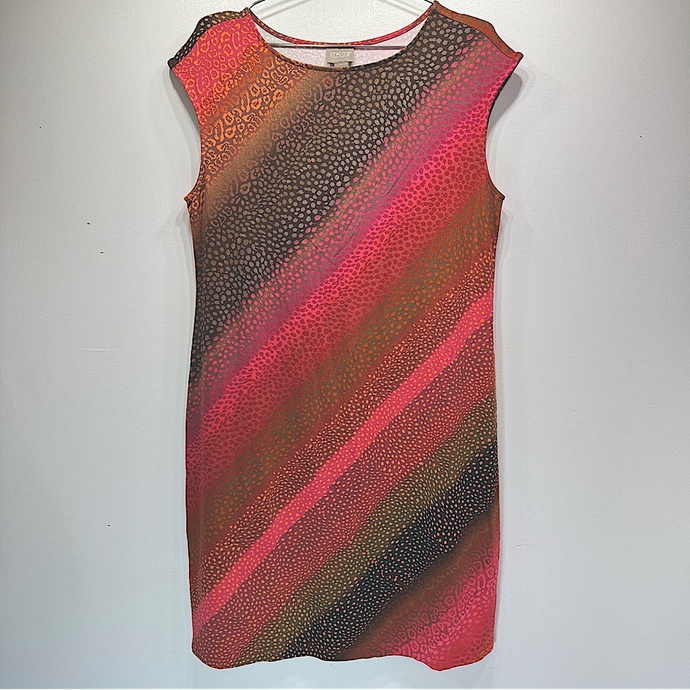 Chico’s Striped Leopard Animal Print Sleeveless Lightweight Knit Summer Dress
